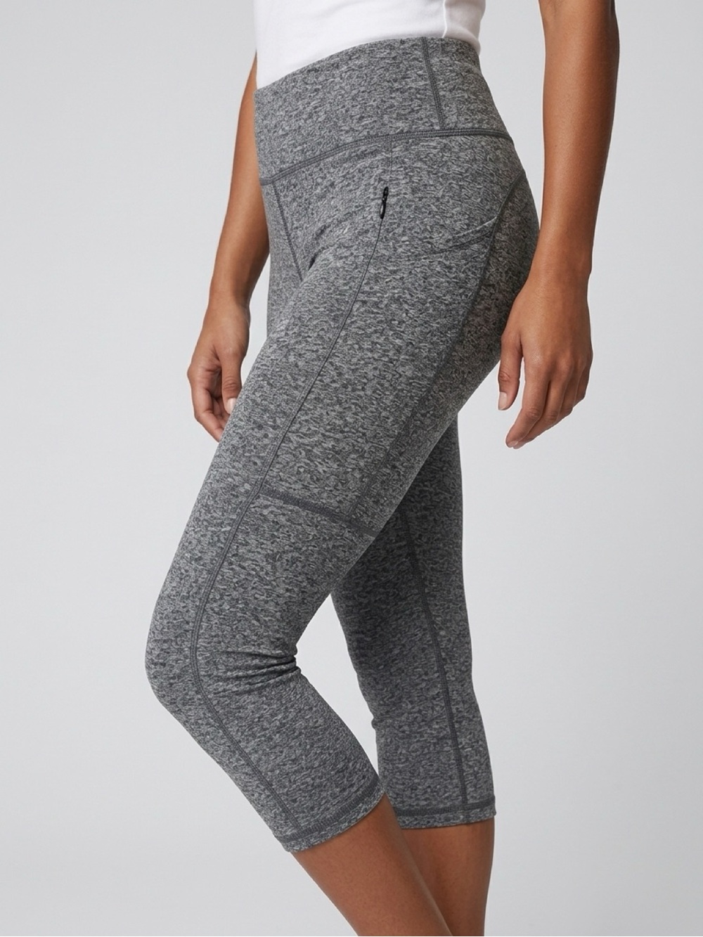 J.Jill Fit Gray Heather Petite Capri Leggings Small Zip Pocket Athleisure